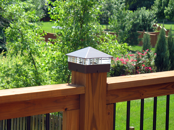 Smooth Roman Bronze Deck Light / Lighted Post Cap with triple glass.