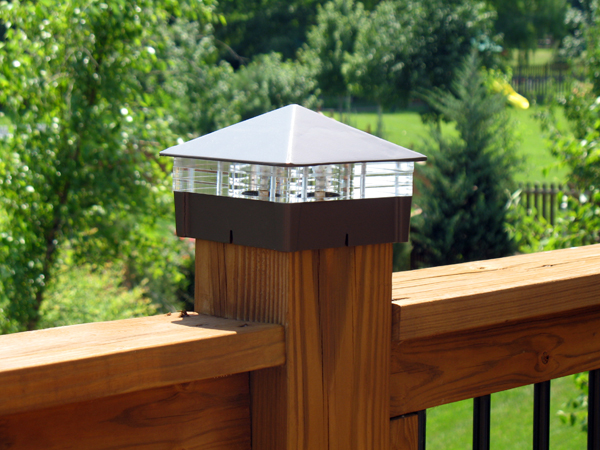 Smooth Roman Bronze Deck Light / Lighted Post Cap with triple glass.