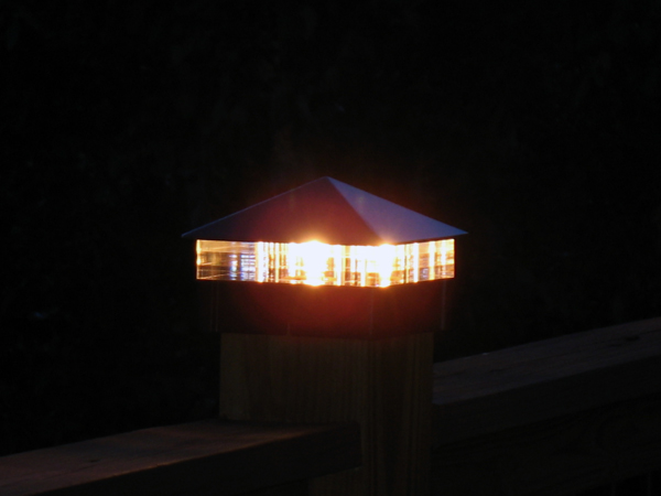Smooth, Roman bronze deck lights with triple glass.