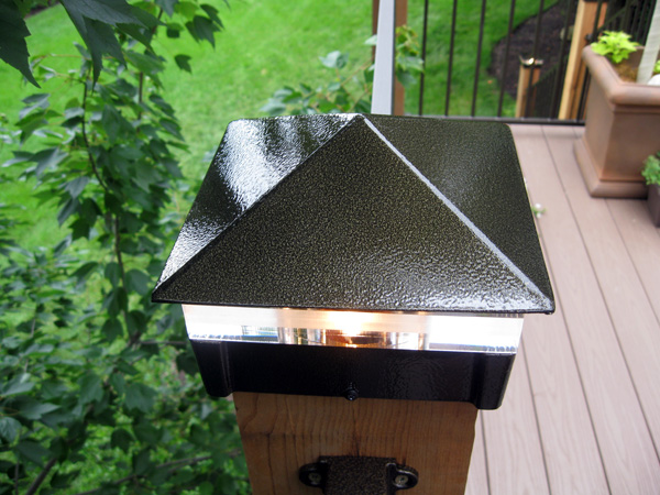Gold Vein Custom color deck light / lighted post cap with triple glass.