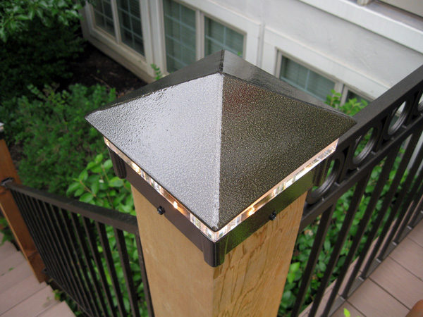 Gold Vein Custom color deck light / lighted post cap with triple glass.