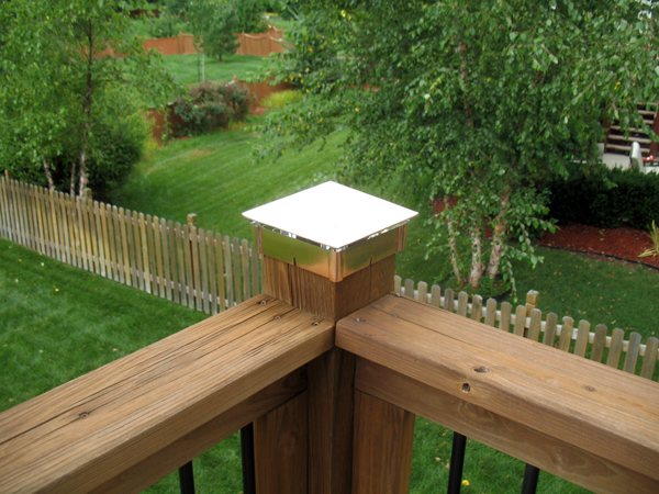Polished copper deck lights / lighted post caps.